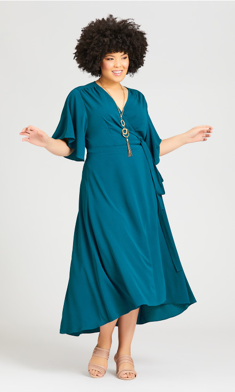 Plus Size Plus Size Viv Wrap Plain Maxi Dress - teal