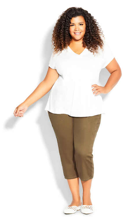 Plus Size Pull On Butter Denim Crop Pant Khaki