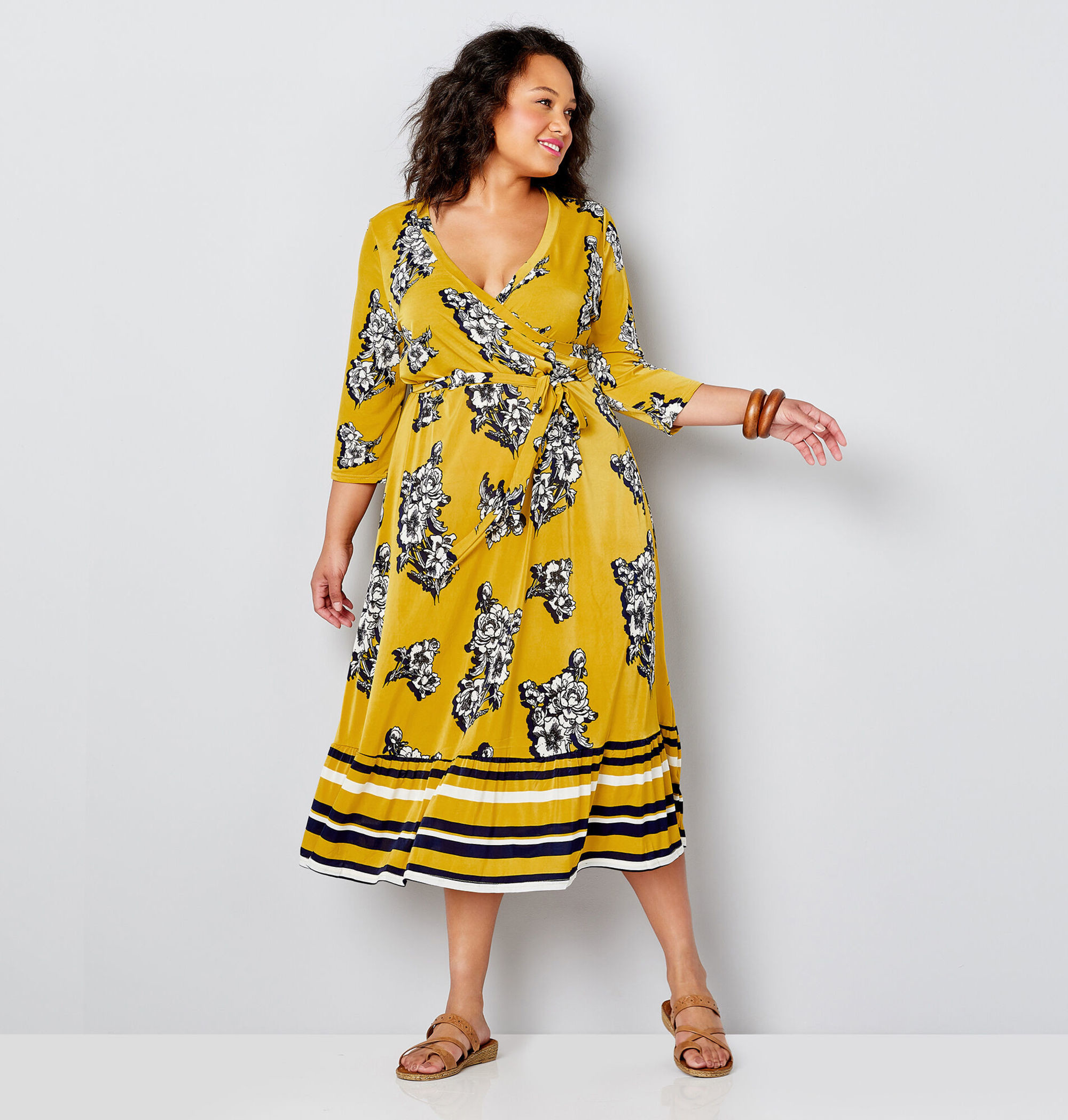 yellow flower wrap dress