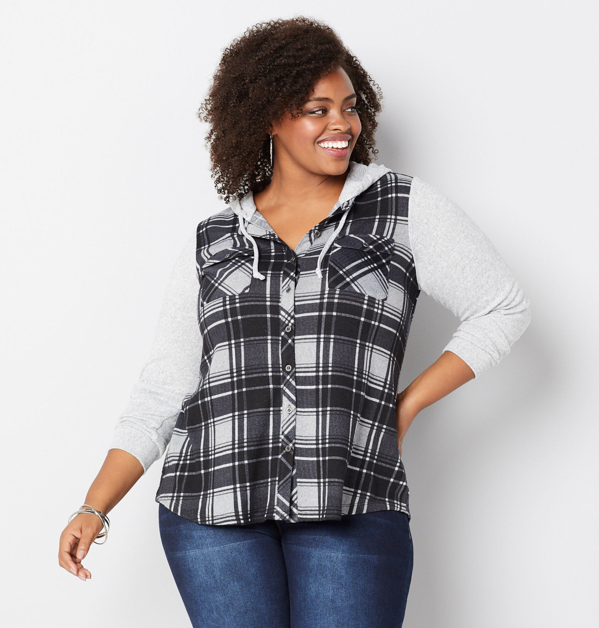 plus size plaid hoodie