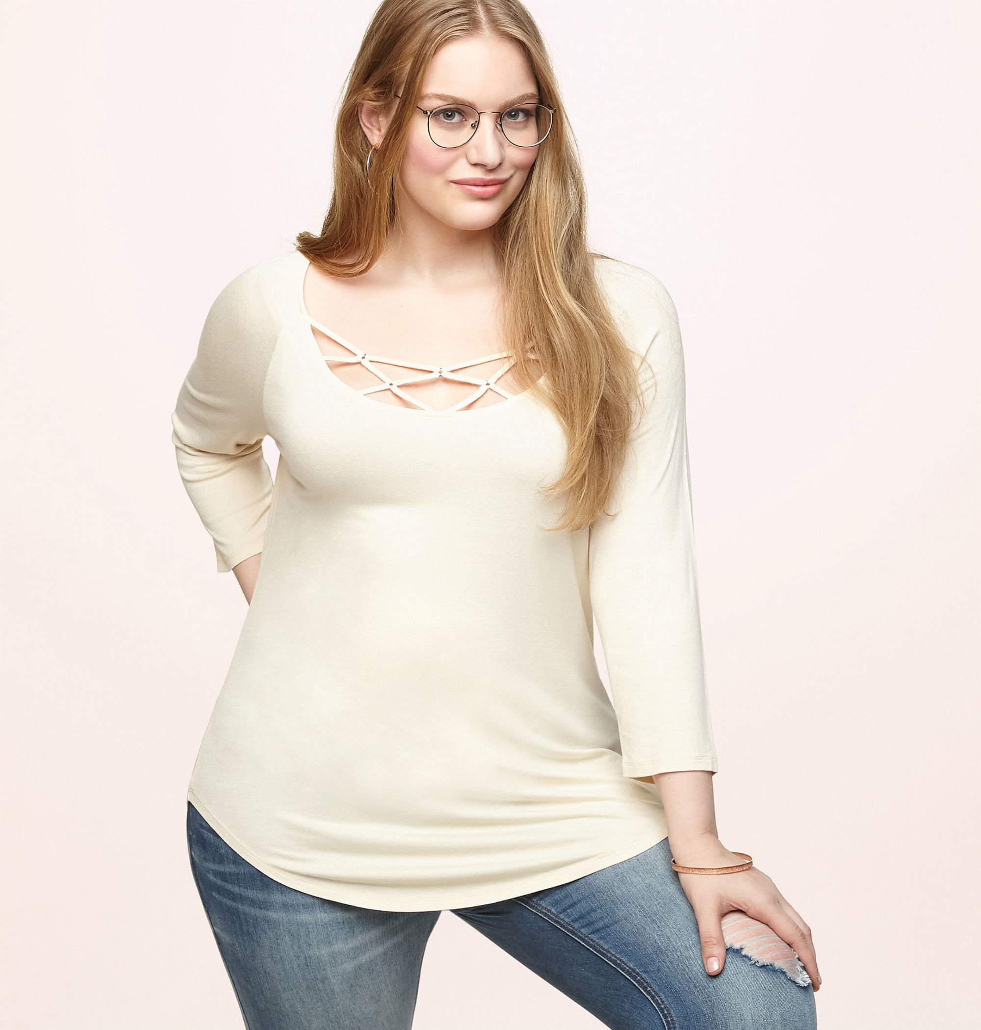 Plus Size Cage Neck Top-Plus Size Top-Loralette