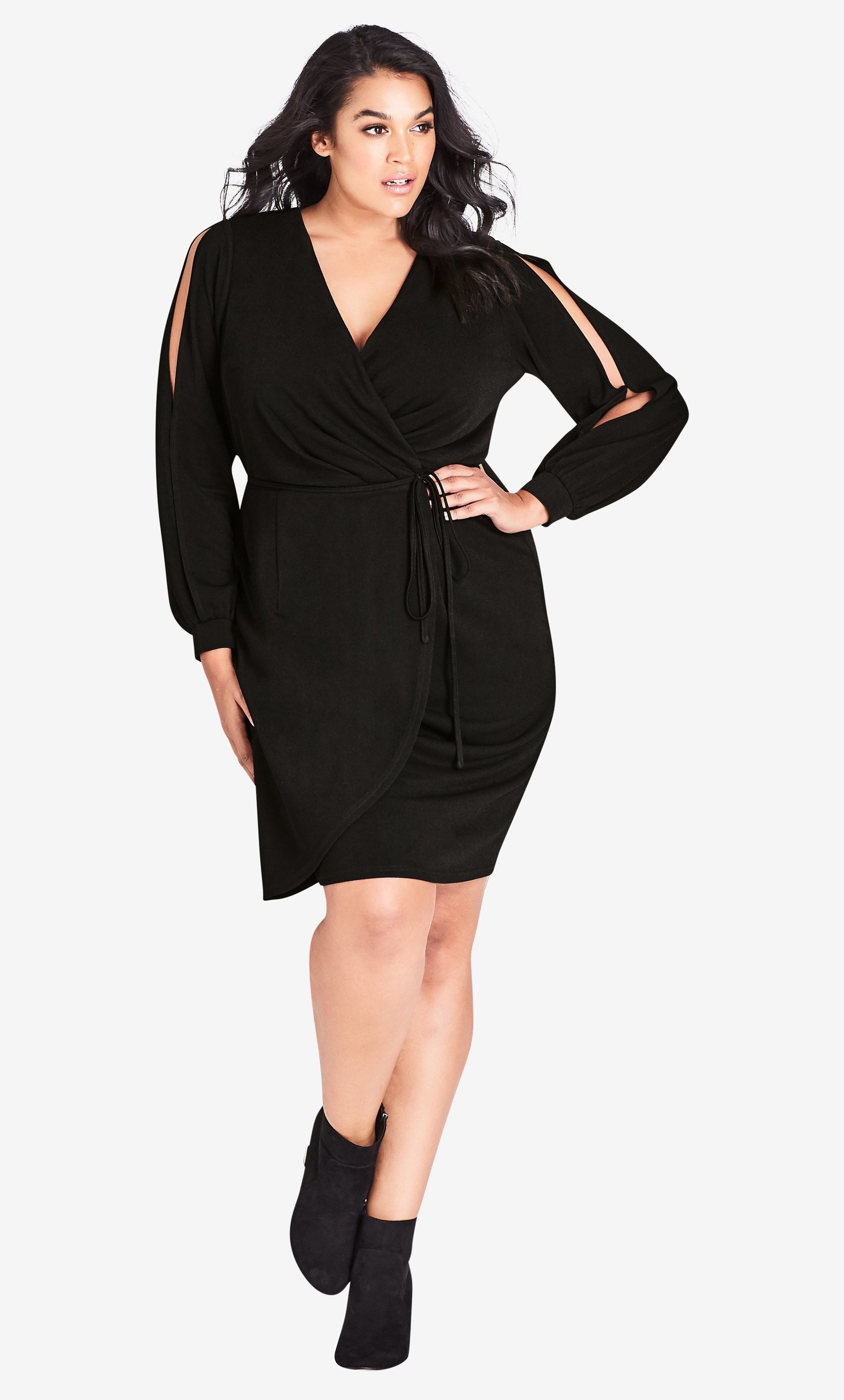 split sleeve black dress